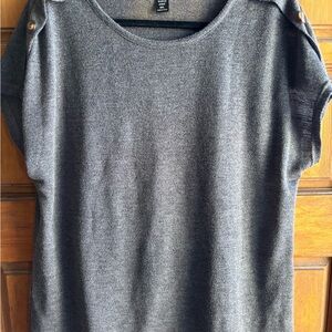 SHEIN Charcoal Short Sleeve Top with Button Accents